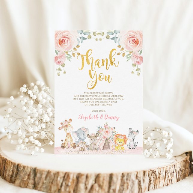 Rosa Safari Animals Baby Shower Tack för ditt kort (Skapare uppladdad)
