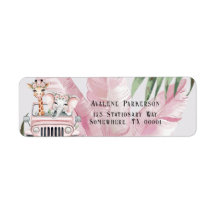 Rosa Safari Äventyr Baby Shower Adress