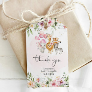 Rosa safari djur baby shower tack presentetikett