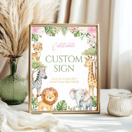 Rosa Safari Djur Födelsedags Bordsskylt Poster