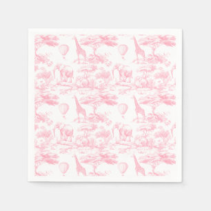 Rosa Safari Djur Toile de Jouy Bebis shower Pappersservett