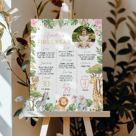 Rosa Safari Djur Vild Ett Födelsedagsmilstolpe Poster