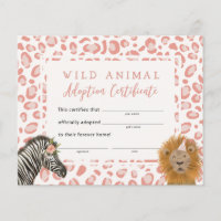 Rosa Safari Födelsedagsfest Adoption Certificate