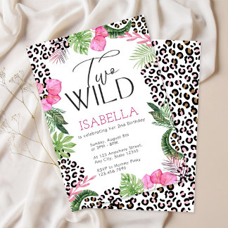 Rosa Safari Födelsedagsinbjudan | Leopard Tema Inbjudningar