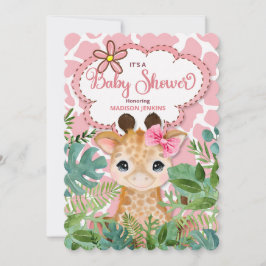 Rosa Safari Giraffe Baby Shower Inbjudningar