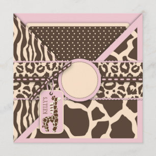 Rosa Safari Giraffe & Cupkaka, andra födelsedagen Inbjudningar