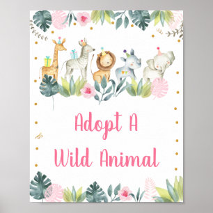 Rosa Safari Jungle adopterar en födelsedag Poster