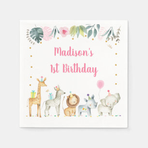 Rosa Safari Jungle Animal Birdday Pappersservett