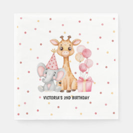 Rosa Safari Jungle Animal Birthday Pappersservett