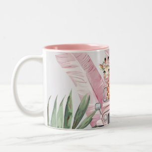 Rosa Safari Jungle Äventyr Girl Baby Shower Gift Två-Tonad Mugg
