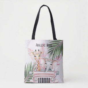 Rosa Safari Jungle Äventyr Girl Baby Shower Gift Tygkasse