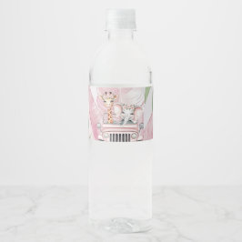 Rosa Safari Jungle Äventyr Girl Baby Shower Vattenflaskor Etikett