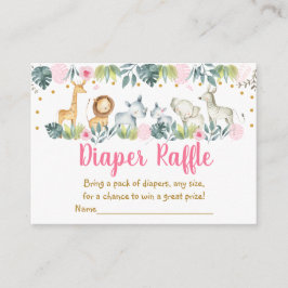 Rosa Safari Jungle Baby Shower Diaper Raffle Tilläggskort