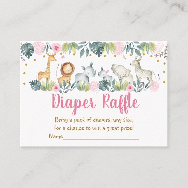 Rosa Safari Jungle Baby Shower Diaper Raffle Tilläggskort (Framsida)