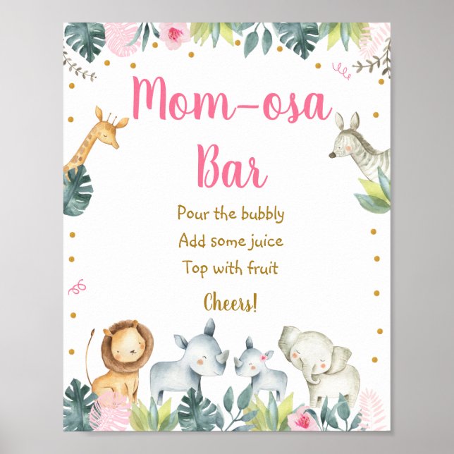 Rosa Safari Jungle Baby Shower Mimosa Pub Poster (Framsidan)