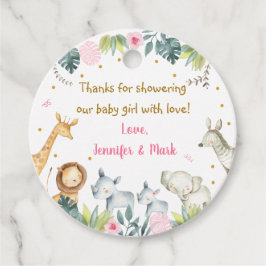 Rosa Safari Jungle Baby Shower Tack Gåvor Etiketter