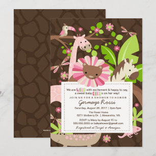 Rosa Safari Jungle Flicka Shower eller Sprinkle Inbjudningar