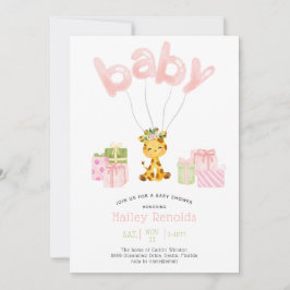 Rosa Safari Jungle Watercolor Giraffe Baby Shower Inbjudningar