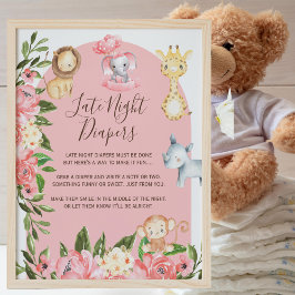 Rosa Safari Theme Late Night Diaper Ord Sign Poster