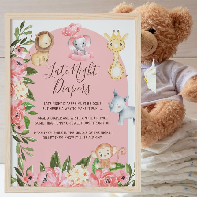 Rosa Safari Theme Late Night Diaper Ord Sign Poster (Skapare uppladdad)