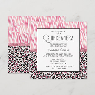 Rosa Safari Tiger Leopard Shimmer Quinceañera Inbjudningar