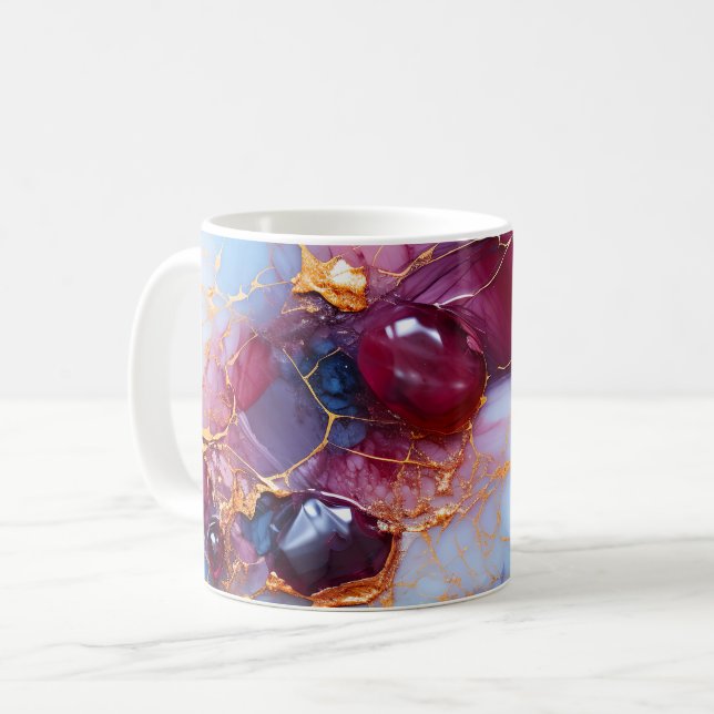 Rosa & Safir-marmor med guldådror Kaffemugg (Framsida vänster)
