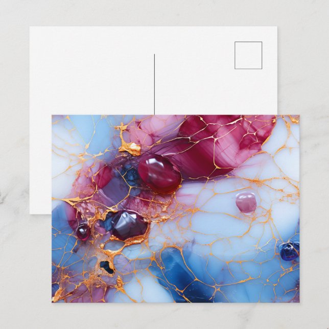 Rosa & Safir Marmor med Guldådror Vykort (Fram/baksida)