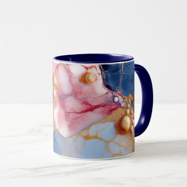 Rosa & Safir Marmor med Gyllene Pärlor Mugg (Framsida höger)