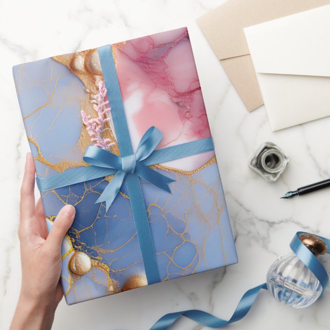 Rosa & Safir Marmor med Gyllene Pärlor Presentpapper (Gifting)