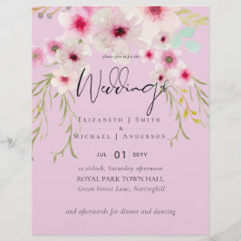  Rosa Sage Blommigt Bröllop skriptbudget Reklamblad