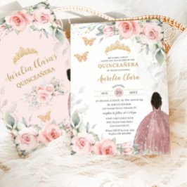  Rosa Sage Blommigt Brown Princess Quinceañera Inbjudningar