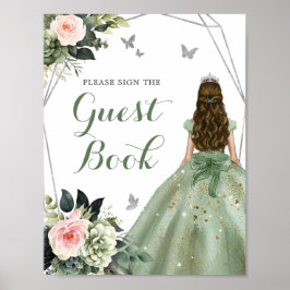  rosa Sage Grönt Blommigt 15 Años Guest Bok Poster