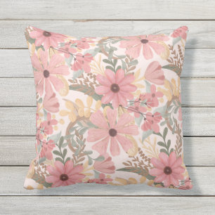 Rosa Sage Grönt Blommigt Löv Watercolor Mönster Kudde