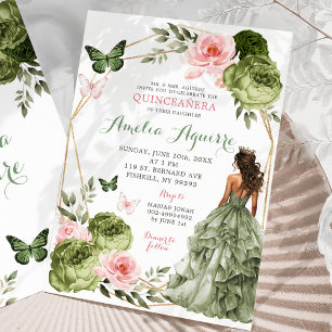 Rosa Sage Grönt Blommigt Mexican Quinceañera Inbjudningar