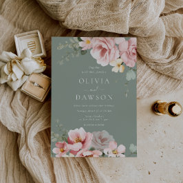  Rosa & Sage Grönt Elegance Bröllop Inbjudningar