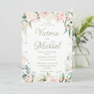 Rosa Sage Grönt Elegant Blommigt Bröllop Inbjudningar