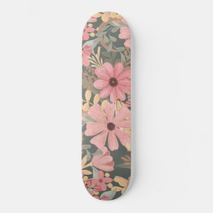Rosa Sage Grönt Flowers Lämna Watercolor Mönster Mini Skateboard Bräda 18,5 Cm