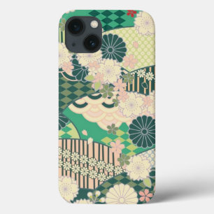 Rosa Sage Grönt Japansk Kimono Blommigt Flower