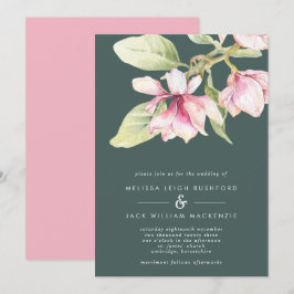 Rosa & Sage Grönt Magnolia-bröllopsinbjudan Inbjudningar