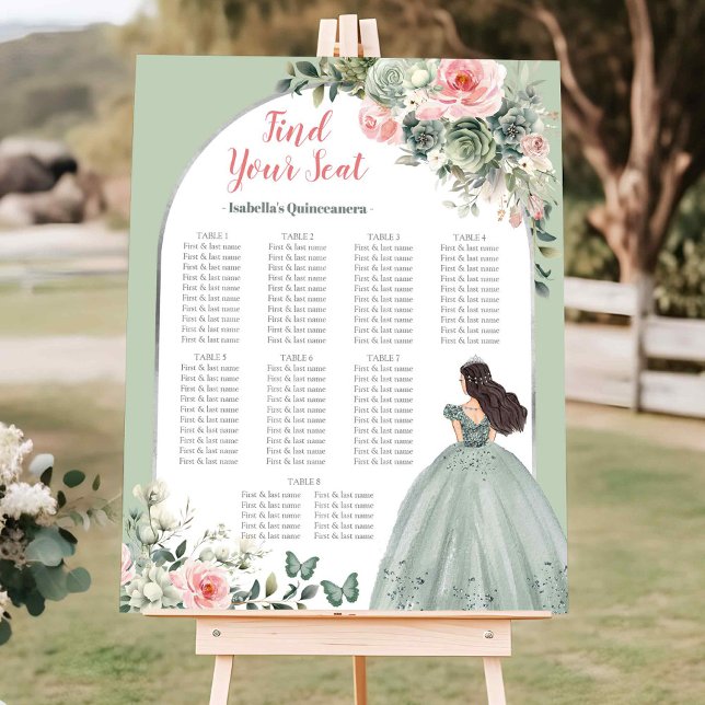 Rosa Sage Grönt Quinceañera Sittplatsdiagram Poster (Skapare uppladdad)