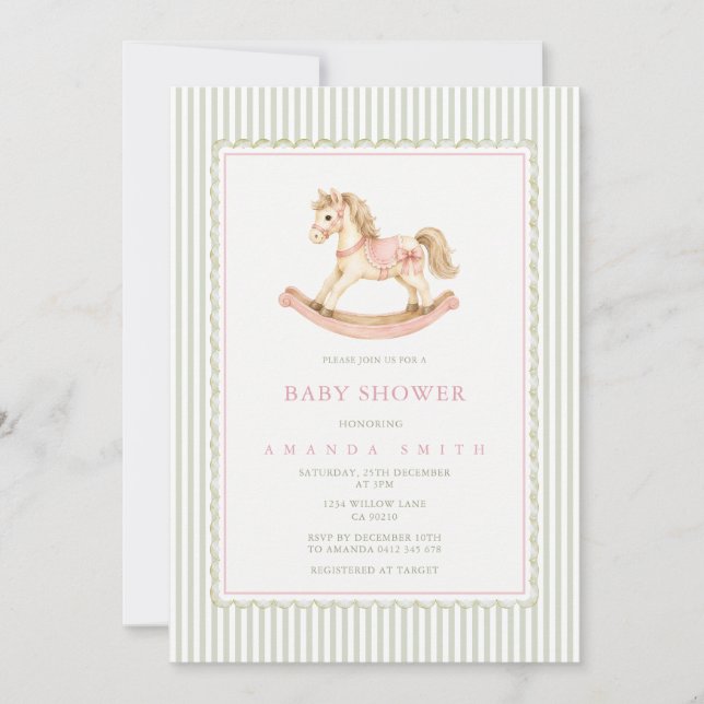 Rosa Sage Gunghäst Baby Shower Inbjudan (Framsida)