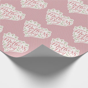Rosa Sage Lycklig Mors dag Typography Heart Presentpapper