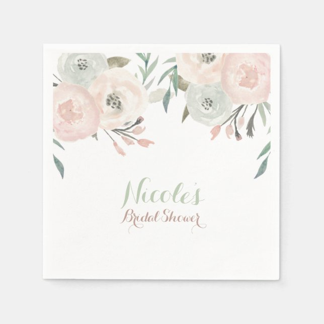 Rosa & Sage Mint Grönt Modern Blommigt Elegant Pappersservett (Framsidan)