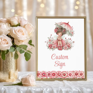 Rosa Sagoflicka Flicka Whimsical Blommig Födelseda Poster