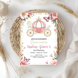 Rosa sagoprinsessa Quinceañera Inbjudningar