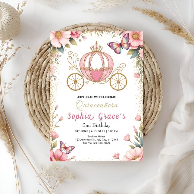 Rosa sagoprinsessa Quinceañera Inbjudningar (Skapare uppladdad)