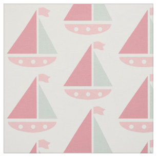 Rosa Sailboat Mönster Nautical White Tyg