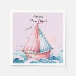 Rosa Sailboat Nautical Baby Shower Papper Napkins Pappersservett