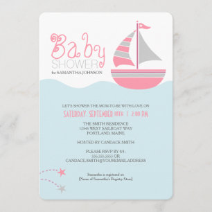 Rosa Sailboat Nautical Girl Baby Shower-inbjudan Inbjudningar