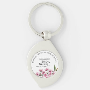 Rosa Sakura Blommande Blommig Bröllopsdusch Tack Swirl Silverfärgad Nyckelring